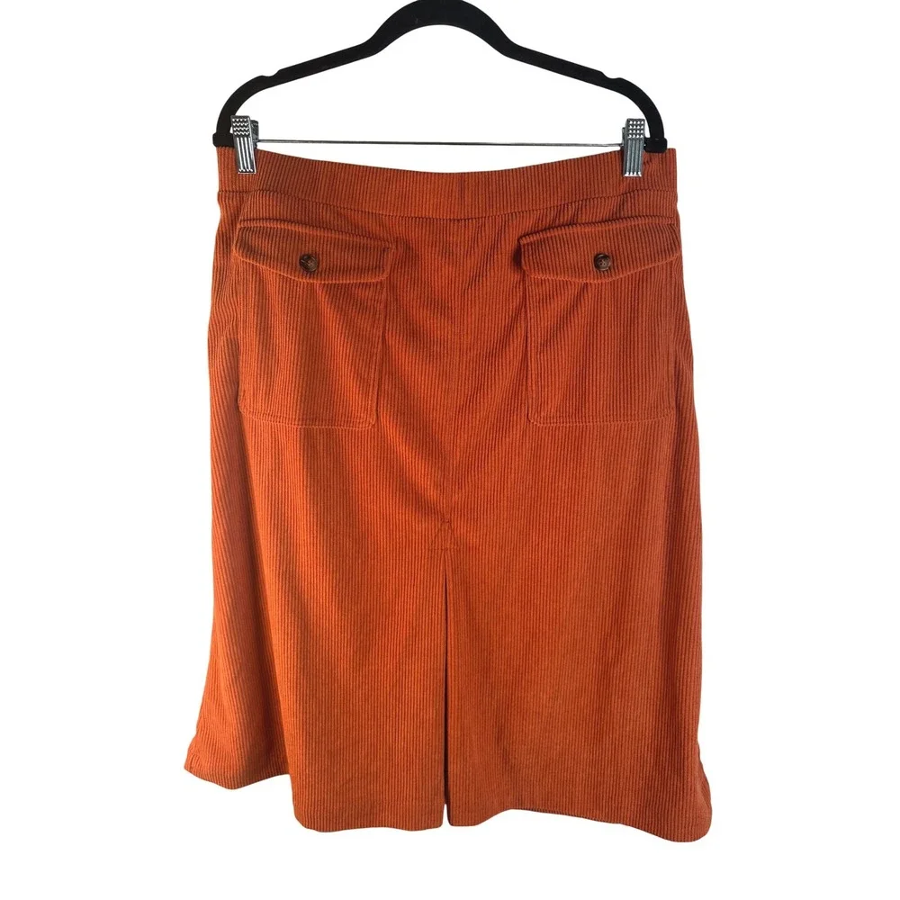 Halara Women's Orange Corduroy Front Slit Midi Skirt Size XL